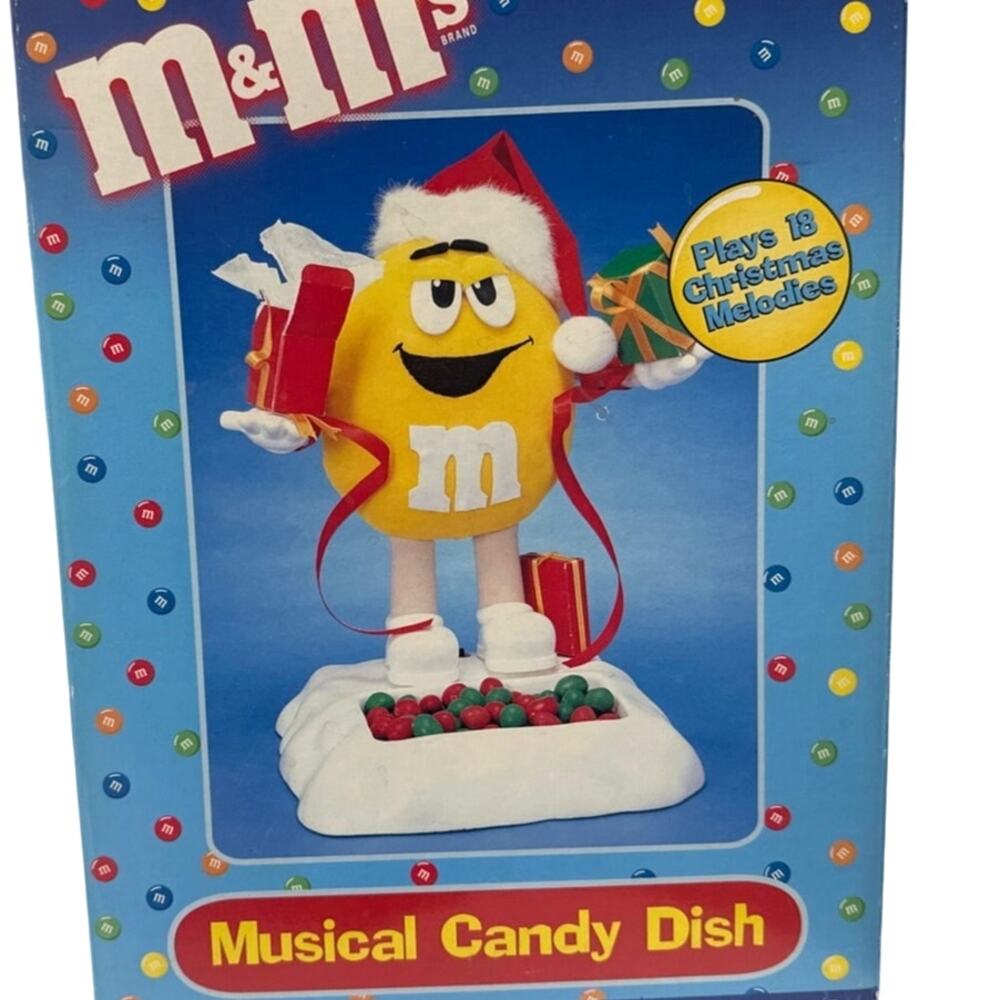 M&M Yellow Musical Candy Dish Telco Christmas 18 Songs In Box